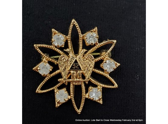 32nd Degree Masons Pin Gold Tone With Clear Stones