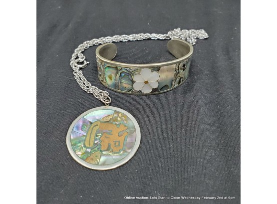 Sterling Silver & Abalone Bracelet And Necklace