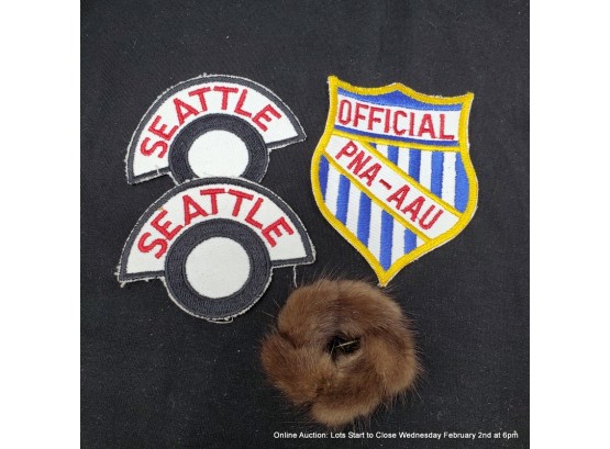 Two Seattle Patches, AAU Patch And Mink Brooch