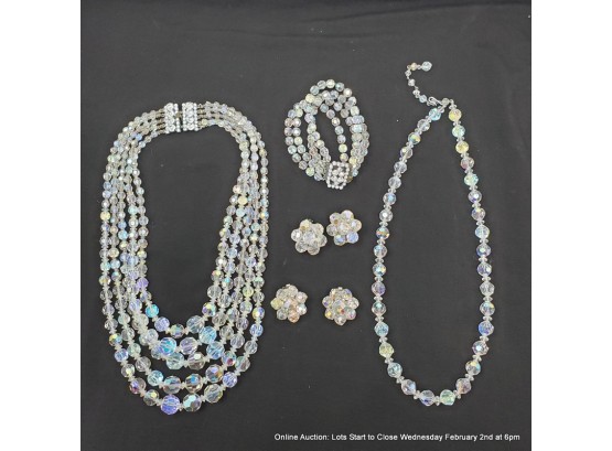 Lot Of Vintage Iridescent Crystal And Rhinestone Costume Jewelry