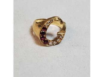 14K Yellow Gold, Ruby & Diamond 'G' Ring