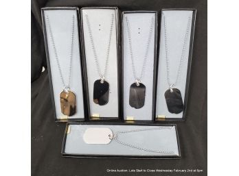 Lot Of 5 New In Box Rhodium Blank Dog Tags On Ball Chains