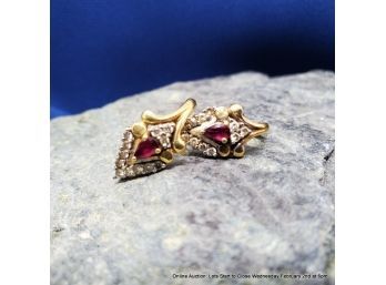 14K White And Yellow Gold Earrings With Diamonds And Rubies