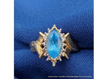 10K Yellow Gold Ring With Blue Topaz And Diamonds