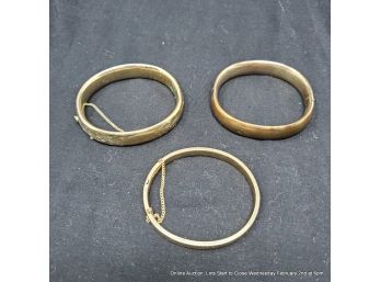 Lot Of 3 Hinged Gold-Tone Bangle Bracelets