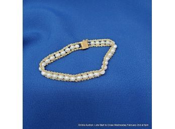 14K Yellow Gold And Pearl Bracelet
