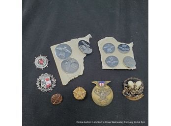 Lot Of Military Buttons, US Army Pin, NRA And Related Pins