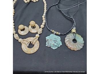 Lot Of 3 Stone Necklaces, One With Matching Earrings