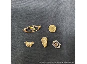 Five 10K & 14K Yellow Gold Academic And Fraternal Pins