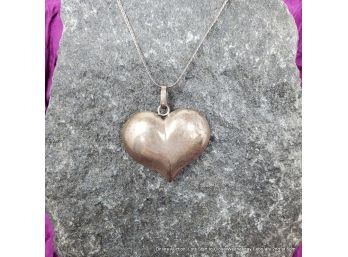 Sterling Silver Puffy Heart Pendant With Sterling Chain