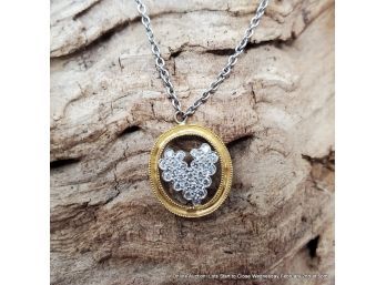 Delicate 22K Yellow Gold, Platinum And Diamond Heart Necklace