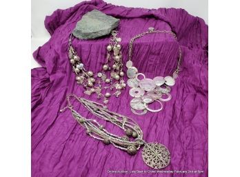 Three Bold Silver Tone Statement Necklaces