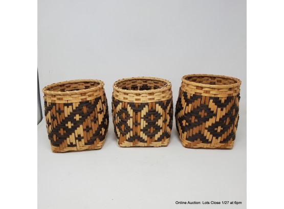 Three Cherokee Indian Baskets Of White Oak