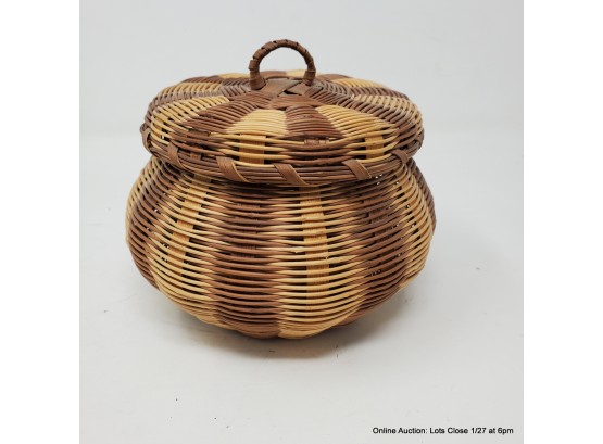 Handwoven Lidded Cherokee Basket