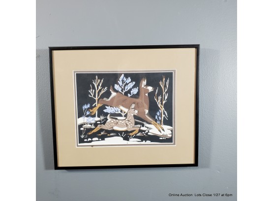 Doe And Fawn By Kai Sa 'Percy Sandy'- Red Moon, Zuni, Serigraph