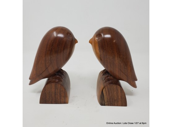 Pair Of Carved Wood Owls