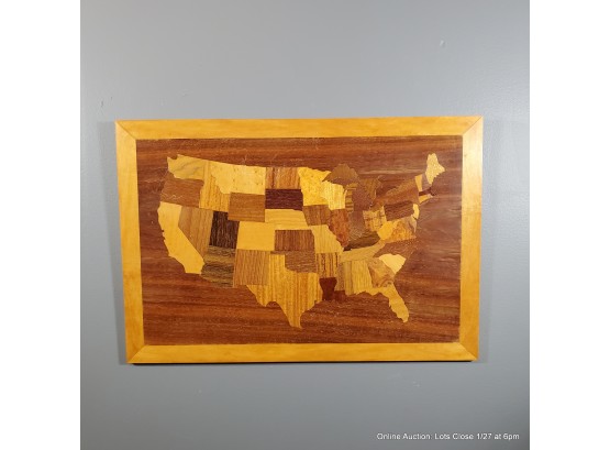 Inlaid Wood Map Of United States