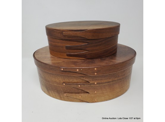 Pair Of Handcrafted Shaker Style Walnut Bentwood Boxes