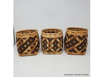 Three Cherokee Indian Baskets Of White Oak