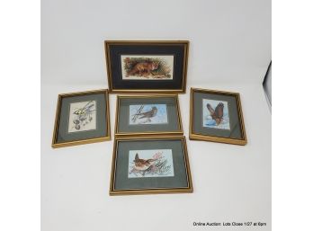 Lot Of Framed Jaquard Bird Prints 5pc
