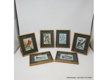 Lot Of Framed Jaquard Bird Prints 6pc