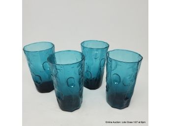 Four Mid Century Blue Glass Tumblers