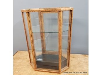 Small Oak Counter-top Locking Display Cabinet With Three Adjustable Glass Shelves