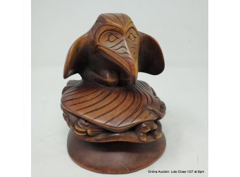 Carved Wood 'Raven And Clamshell' By Peter Charlie Capilano Squamish