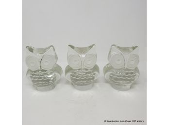 Lot Of 3 Viking Cast Glass Owls