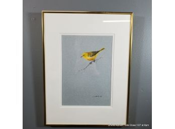 L.A. Hedvey Yellow Warbler Watercolor On Paper 1994