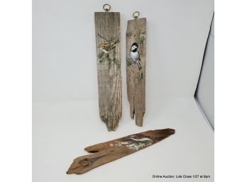 Birds Hand Painted On Driftwood