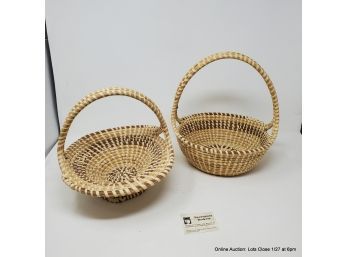 Two Coiled South Carolina Sweetgrass Handled Baskets