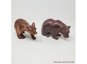 Two Carved Wood Bears