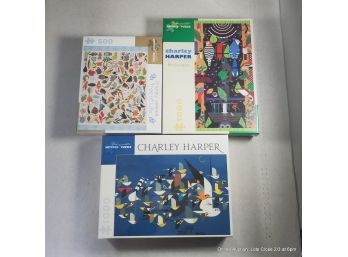 Three Unopened Charley Harper Puzzles 500pc, Two 1000pc