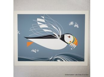 Charley Harper 1971 Puffin 514/750 Serigraph Pencil Signed 15.25x20.5'