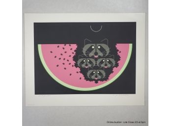 Charley Harper 1973 Watermelon Moon Serigraph 855/1500 Pencil Signed 15.5x19 7/8'