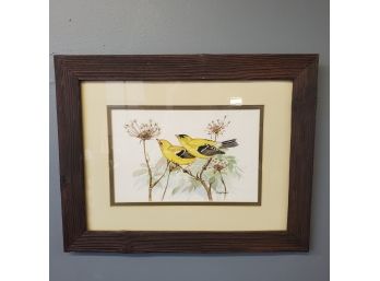 Watercolor On Paper Mary Bland Goldfinches And Allium