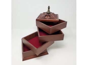 Wood Jewelry Box With Carved Top