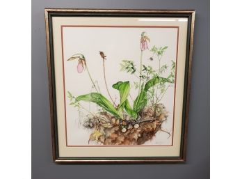 Audrey Dillard, 1983, Orchids With Bumble Bee, Watercolor On Paper