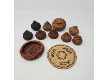 Lot Of Tiny Handwoven Baskets And Trays Northwest Coast