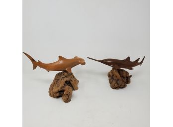 Carved Wood Hammerhead And Sawfish