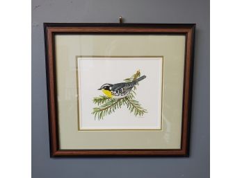 Watercolor On Paper 'mary Bland' Yellow Throated Warbler On Branch
