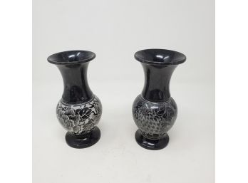 Two Etched Marble Vases