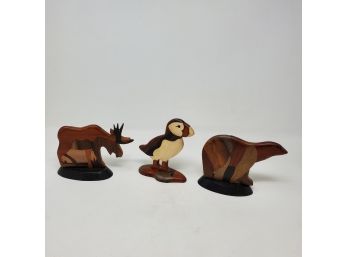 Pieced Wood Puffin, Bear And Moose