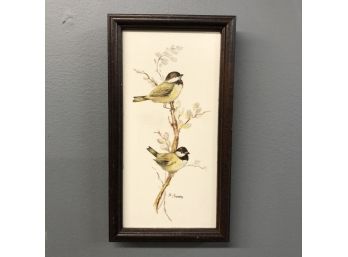 Birds Painted With Acrylic On Porcelain Tile Signed II. Jones
