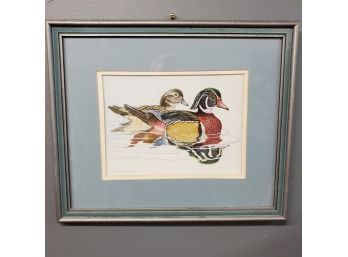 Male And Female Wood Ducks, Watercolor On Paper, Unsigned