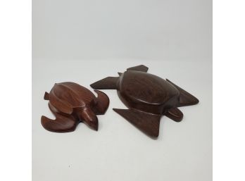 Two Carved Ironwood Sea Turtles