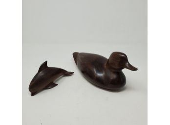 Carved Wood Duck And Dolphin