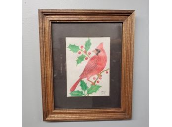 Marion Corder Cardinal And Holly, Colored Pencil Signed MOC 1992