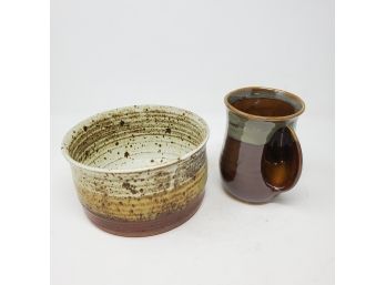 Stoneware Bowl And Handwarmer Mug